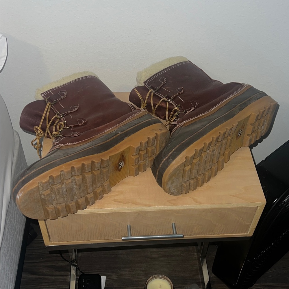 Vintage Men's Brown Leather Lace Up Lined Hunting Duck Boots - Picture 4 of 6